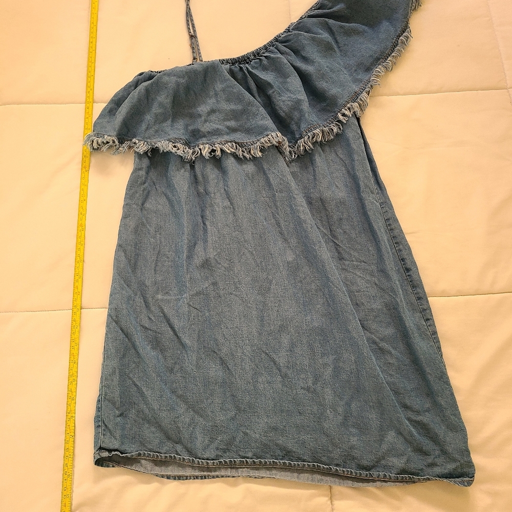 SPLENDID INDIGO WASH RUFFLE ONE SHOULDER DRESS - Picture 7 of 8